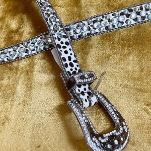 Bling belt with rhinestones and brushed animal print